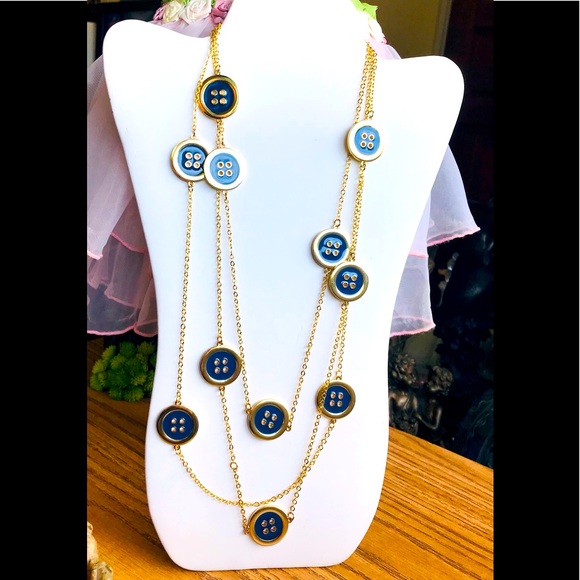 Lilly Pulitzer Layered Button Necklace blue & gold